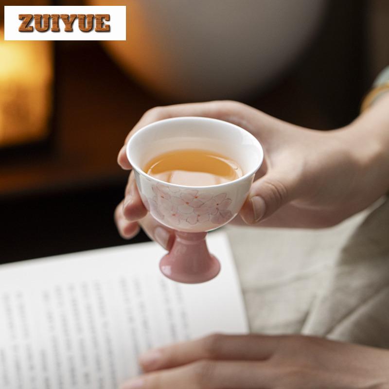 2pc/lot Hand-painted Cherry Blossom High-foot Teacup Retrotea Bowl Jug Tea-tasting Personal Cup Jianzhan Master Cups Teaset 50ml