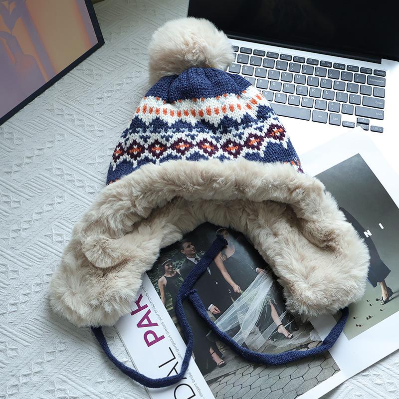 Fleece and thickened wool hat, small face in autumn and winter, warm riding ear protection and cold protection, big head circumference Lei Feng hat