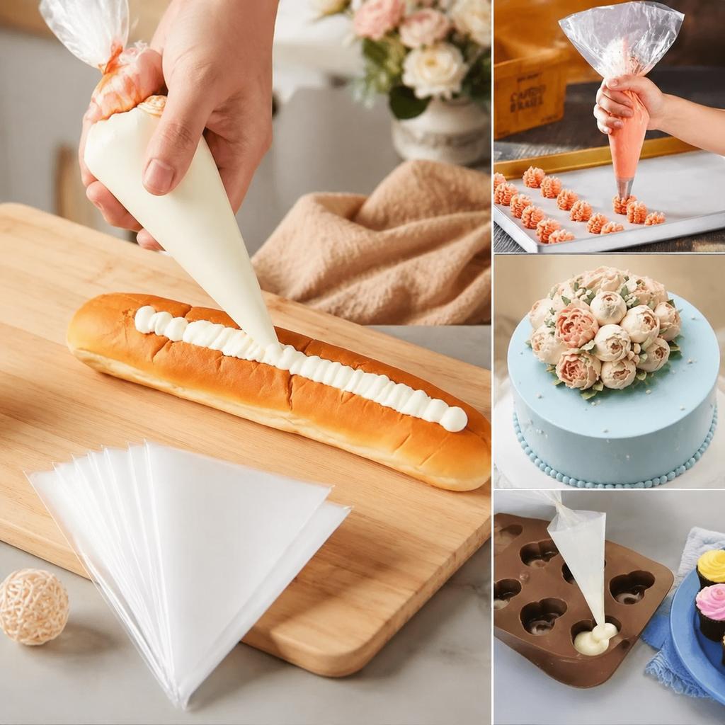 Piping Bags 50 Pcs White Disposable Triangular Pastry Icing Bags for Cake Decorating, Cupcakes, Desserts and Baking