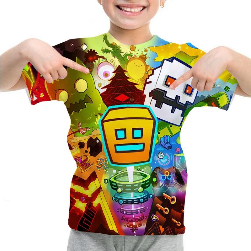

Cartoon Kids T-Shirts Geometry Dash Casual Funny Short Sleeve Tops 2-12 Year Boys Girls O-Neck Tee Summer Children s T-shirts 100