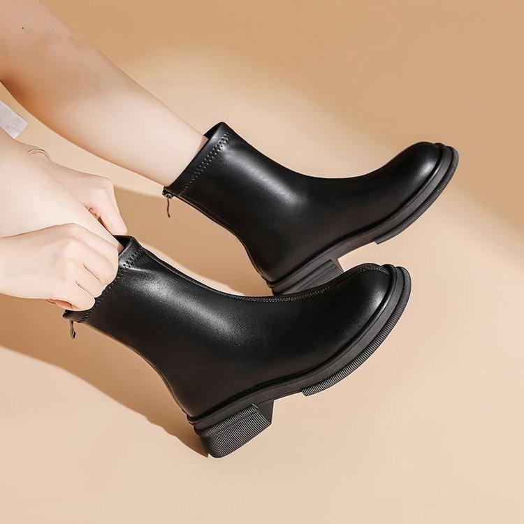 

New Winter British Style Ankle Boots Women - Suede Chunky Sole Back Zip Fashion Booties Versatile Boots 40