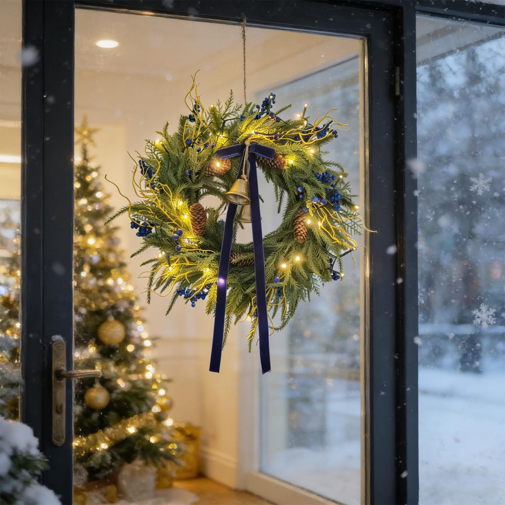 3D 55CM Simulierter Nadeln Norfolk Glockenblume Wandbehang Weihnachts-Türhänger Kranz Dekoration