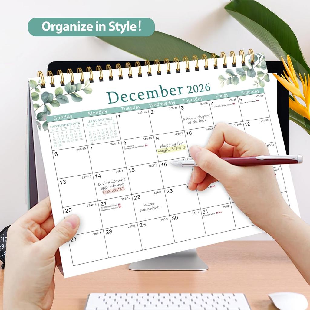 2026 Desk Calendar, Small Desktop Calendar Flip, Jan 2026 to Dec 2026, Standing Table Calendar with Stickers for Home School Work Office, (8" x 6")