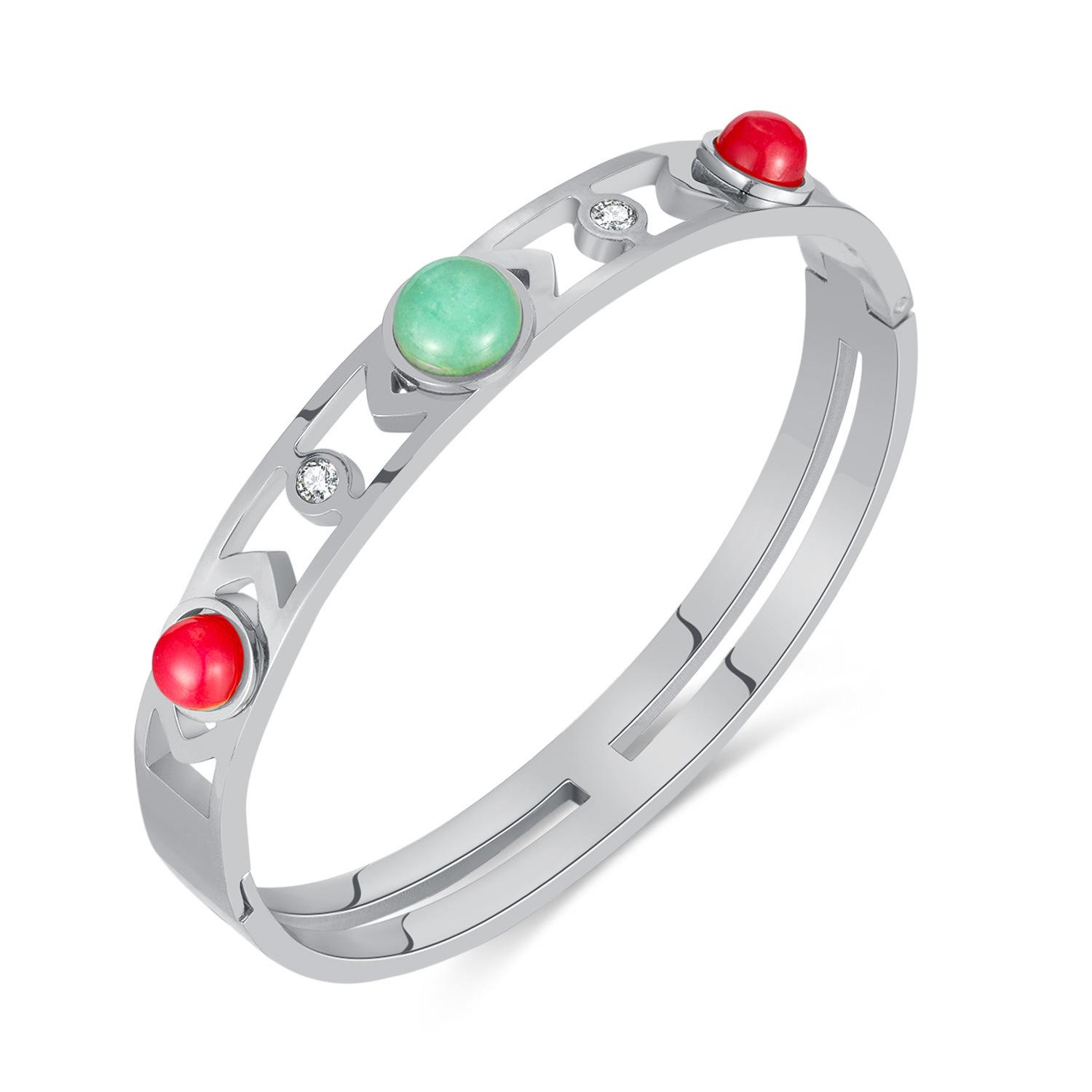 

OPK Jewelry Элегантный браслет из натурального камня и нержавеющей стали для женщин - Легкая роскошь и винтажная мода