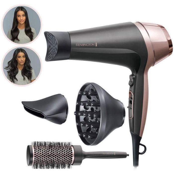 Remington D5706 Coffret Coiffure, Sèche-Cheveux Ionique Curl Confidence 2200W, Brosse 45mm, Grille Céramique, Léger, Silencieux