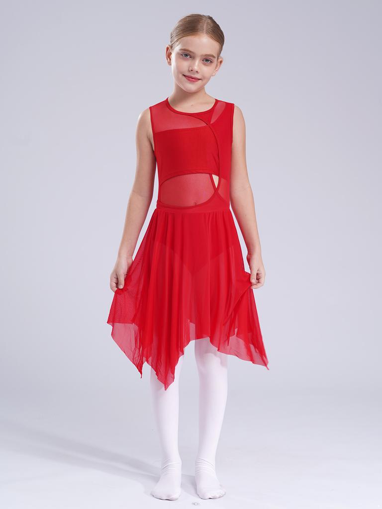 Kids Girls Ballet Dress Lyrical Dance Costume Dancewear Sleeveless Cut Out Gymnastics Leotard for Dancing Children Ice Skating Dresses