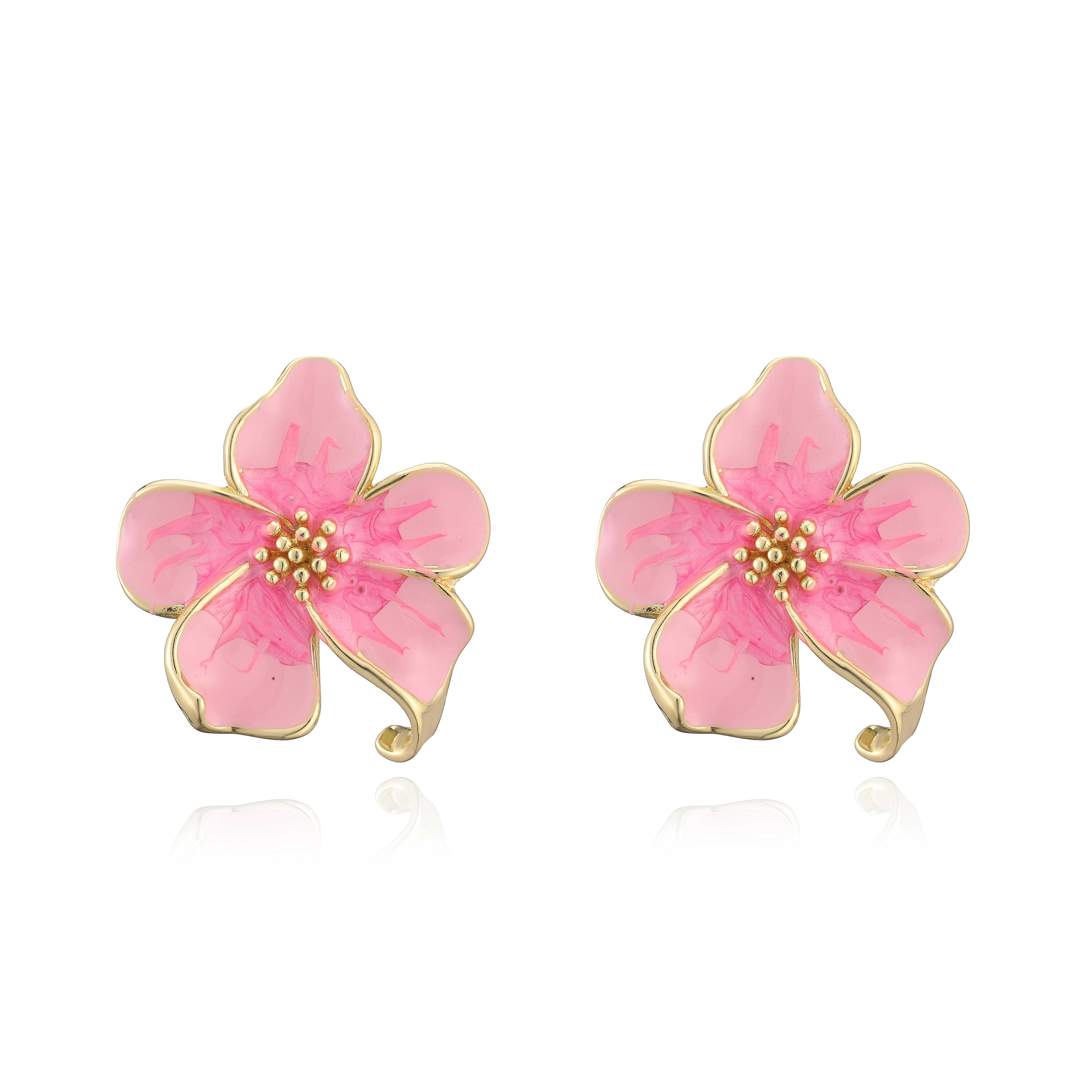 

HECHENG,Hibiscus Flower Earrings Suitable for Women French Retro Fashion Wedding Romantic Zircon Gift 1 Pair Other