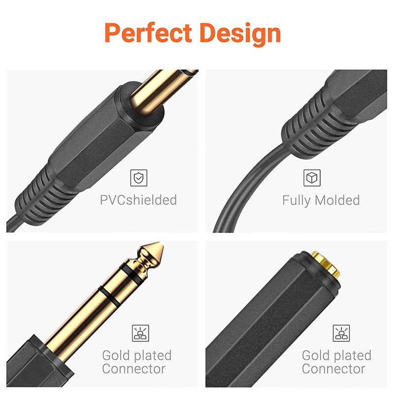 Gold-plated 6.35 Stereo To 2pcs 6.5 Mono Power Amplifier Audio Adapter Cable 1 To 2 Splitter