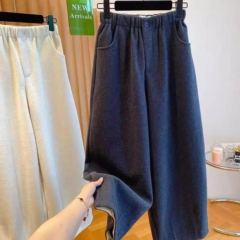 Pants for Women Thickened Stretchy Solid Colour Versatile Casual Elastic High Waist Long Trousers Pants
