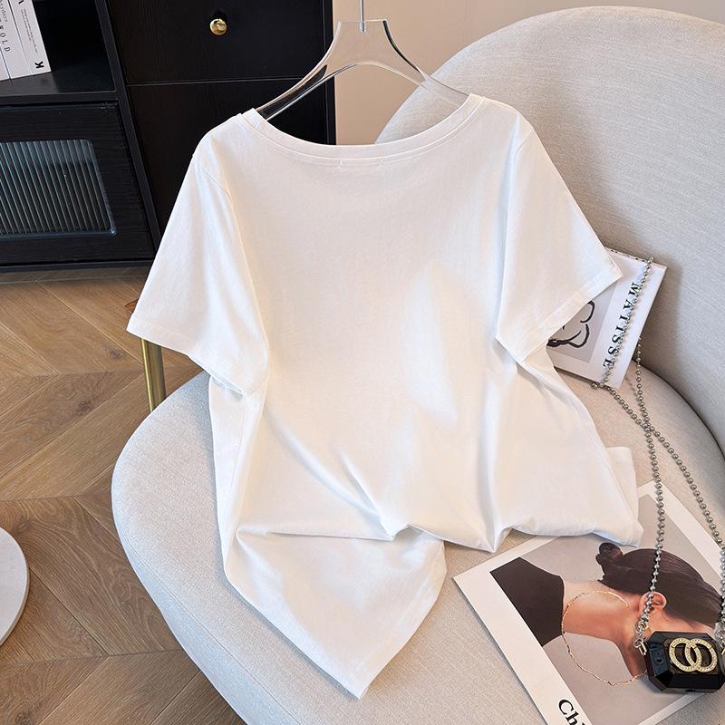 Plus Size Loose Mid-Length Round Neck Short Sleeve T-Shirt for Women