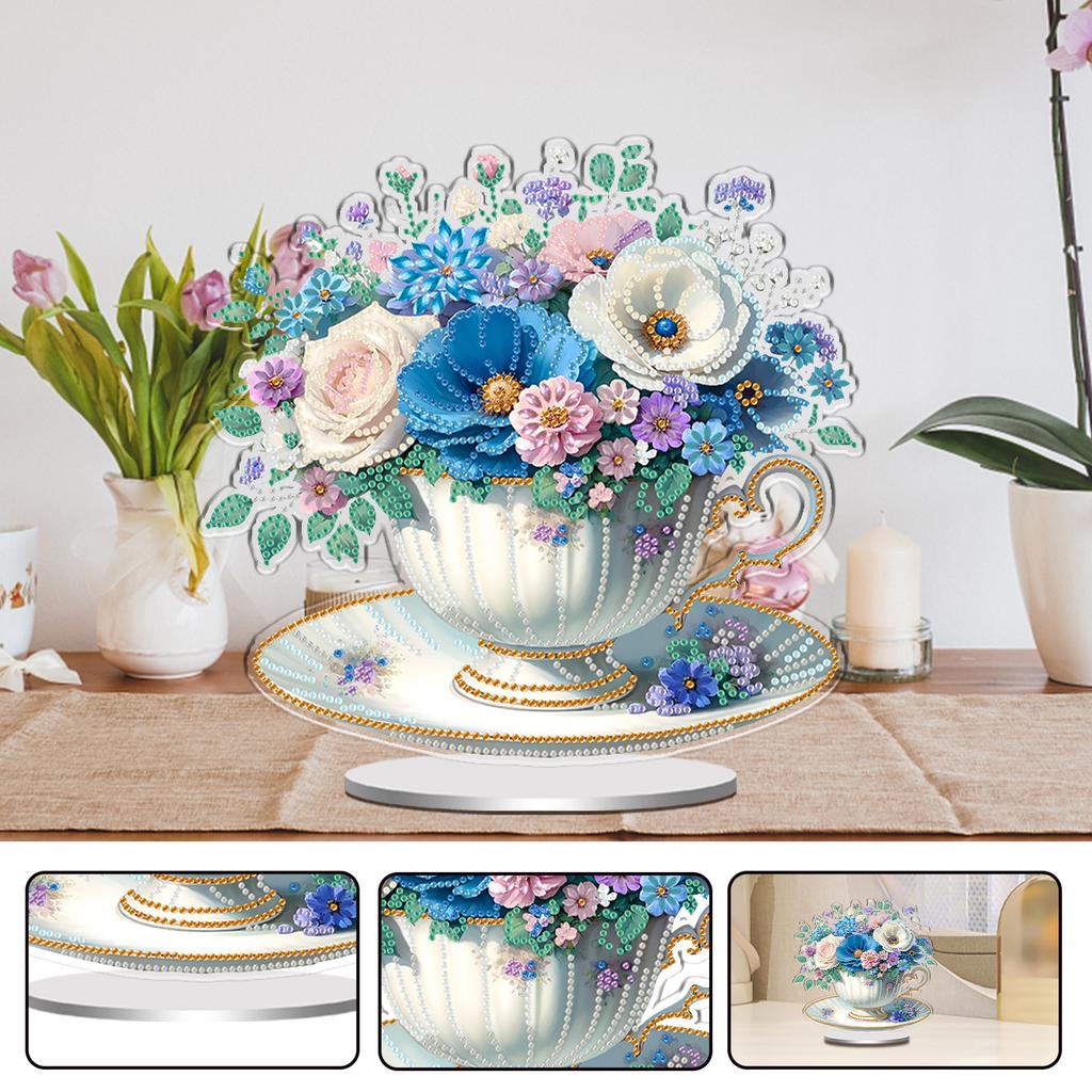 DIY 2D Flat Acrylic Diamond Painting Tabletop Ornaments Kit Single-Sided Desktop Diamond Art Kits for Home Office Desk Decor