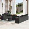 10-Piece Garden Sofa Set with Cushions Black Poly Rattan Acacia 3363914