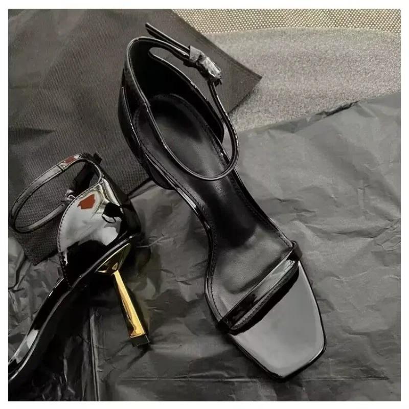 Mote Firkanttå Dames Høye Hæler Fest Åpen Tå Dame Pumps Sommer Spennesko Kvinne En-stropp Tynne Hæler Damesandaler