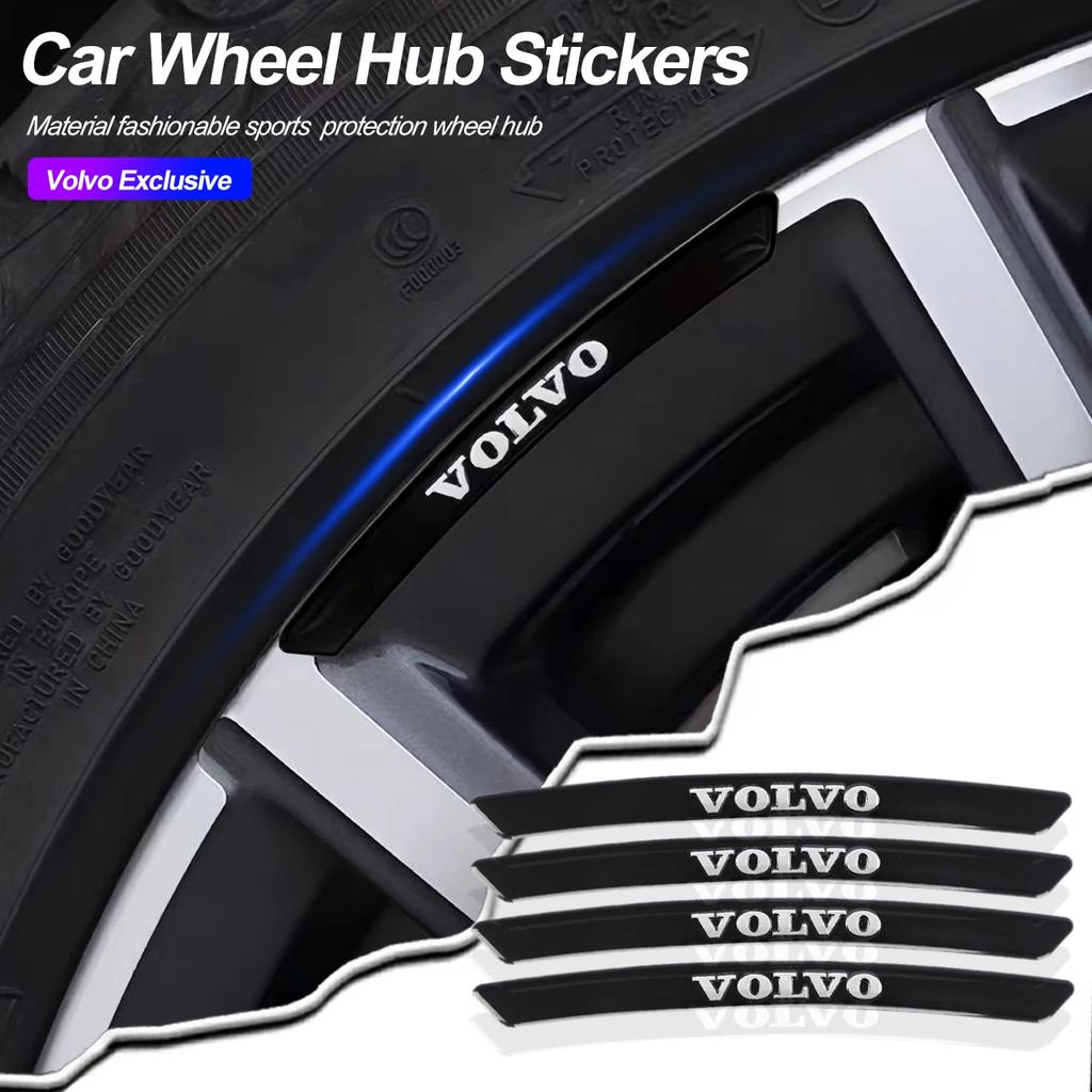 AAKM1 4PCS Car Styling Aluminum Car Rim Sticker Decals For Volvo XC60 V50 V70 S90 Olestar XC40 S80 EX90 XC70 EX30 V90 Car Accessories