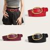 Womens Fashion Stone Grain Pu Leather Belt With Gold Alloy Buckle For Casual Wear Summer