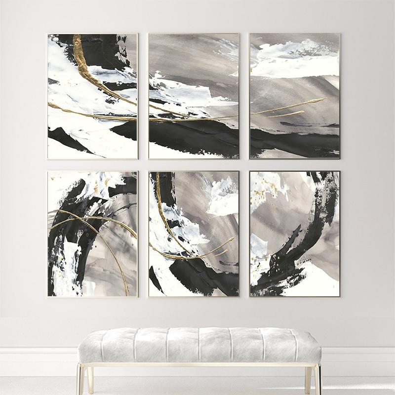 Chinesische Tinte Schwarz Weiß Pinsel Malerei Abstrakte Linien Leinwand Malerei Poster und Druck Wand Kunst Bilder für Wohnzimmer Dekor