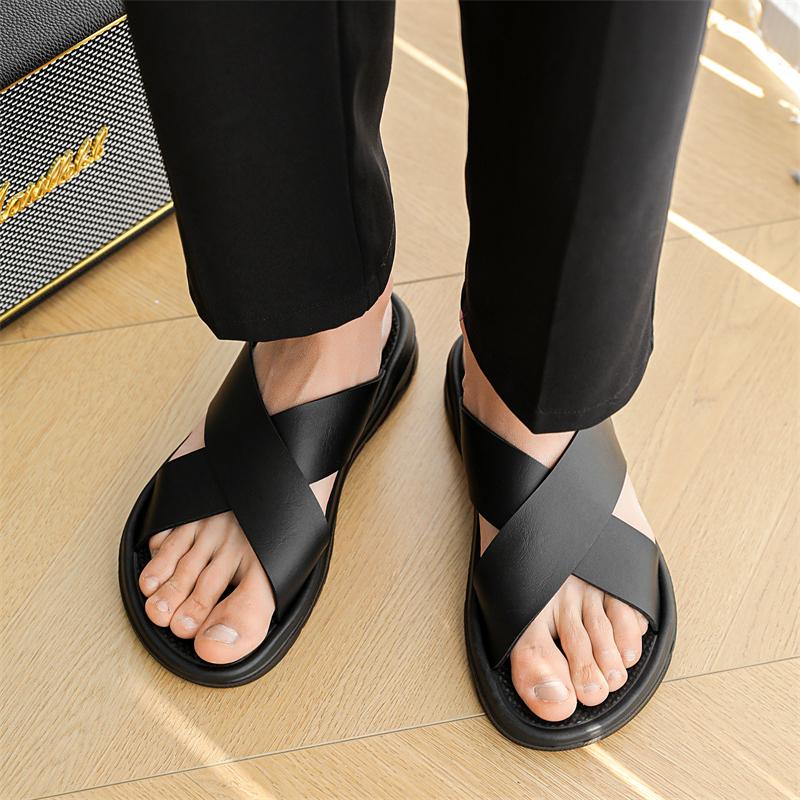 Fashion Slippers for Men Slippers Flat Leather Beach Shoes Ltalian Style Mens Slipper Quality Bathroom Men's Slide Sandals Large Size 47