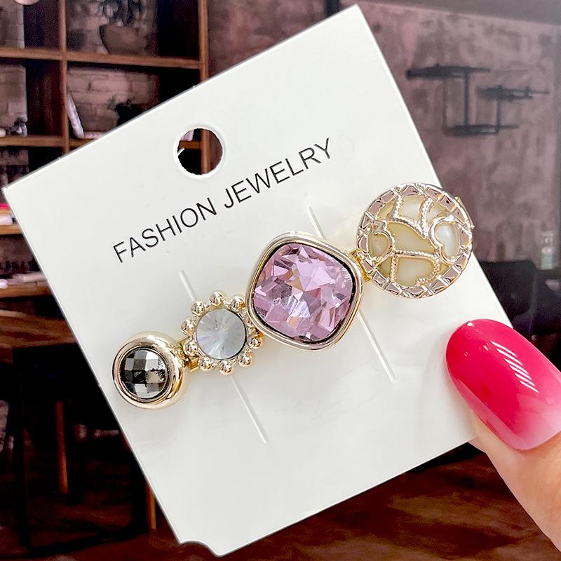 Fashion Shiny Luxury Full Crystal Pearl Women Barrettes Waterdrop Hair Clip Hairgrips Geometric Hair Accessories Korean Headwear