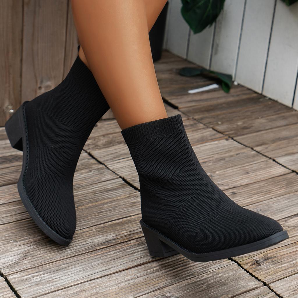 Women's Pointed Toe Ankle Boots Autumn Low Heel Black Short Boots Fashion Comfort Non Slip Large Size Women's Boots