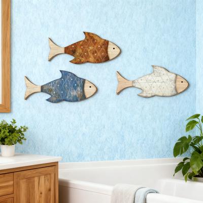 3Pcs/Set Wooden Fish Wall Decor Coastal Wall Art Fish Rustic Fish Wall
