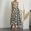 Elegantes Damen Vintage Harajuku Baumwollkleid Sommer Kurzarm O-Ausschnitt Bequemes Lockeres Langes Kleid mit Tasche Einfarbig