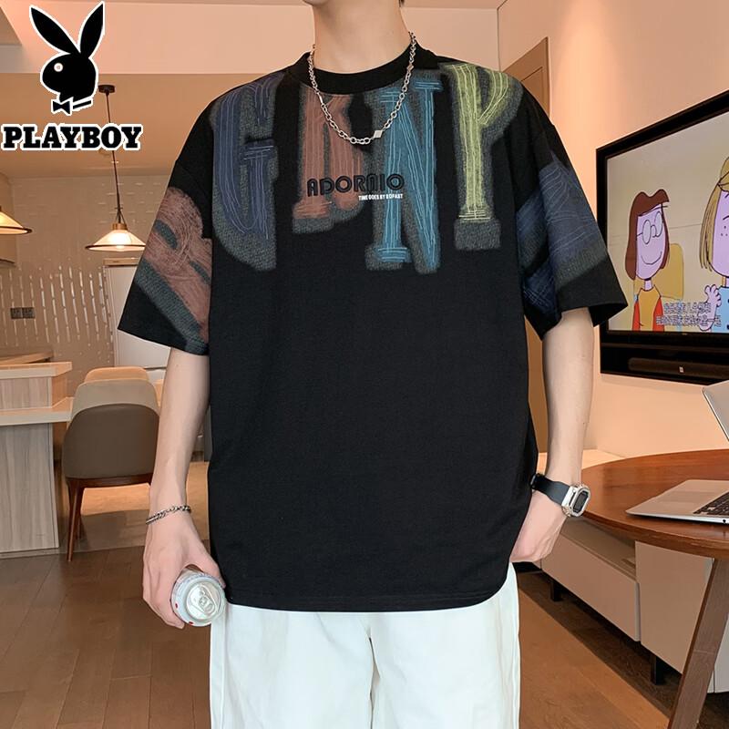 PLAYBOY Men s Embroidered Letter Short Sleeve T-Shirt 4XL