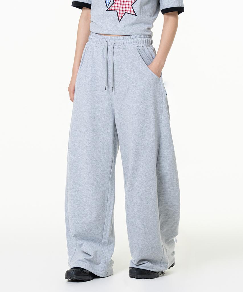 MOZMOZ Star Patch Side Pleated Wide Training Pants Gray