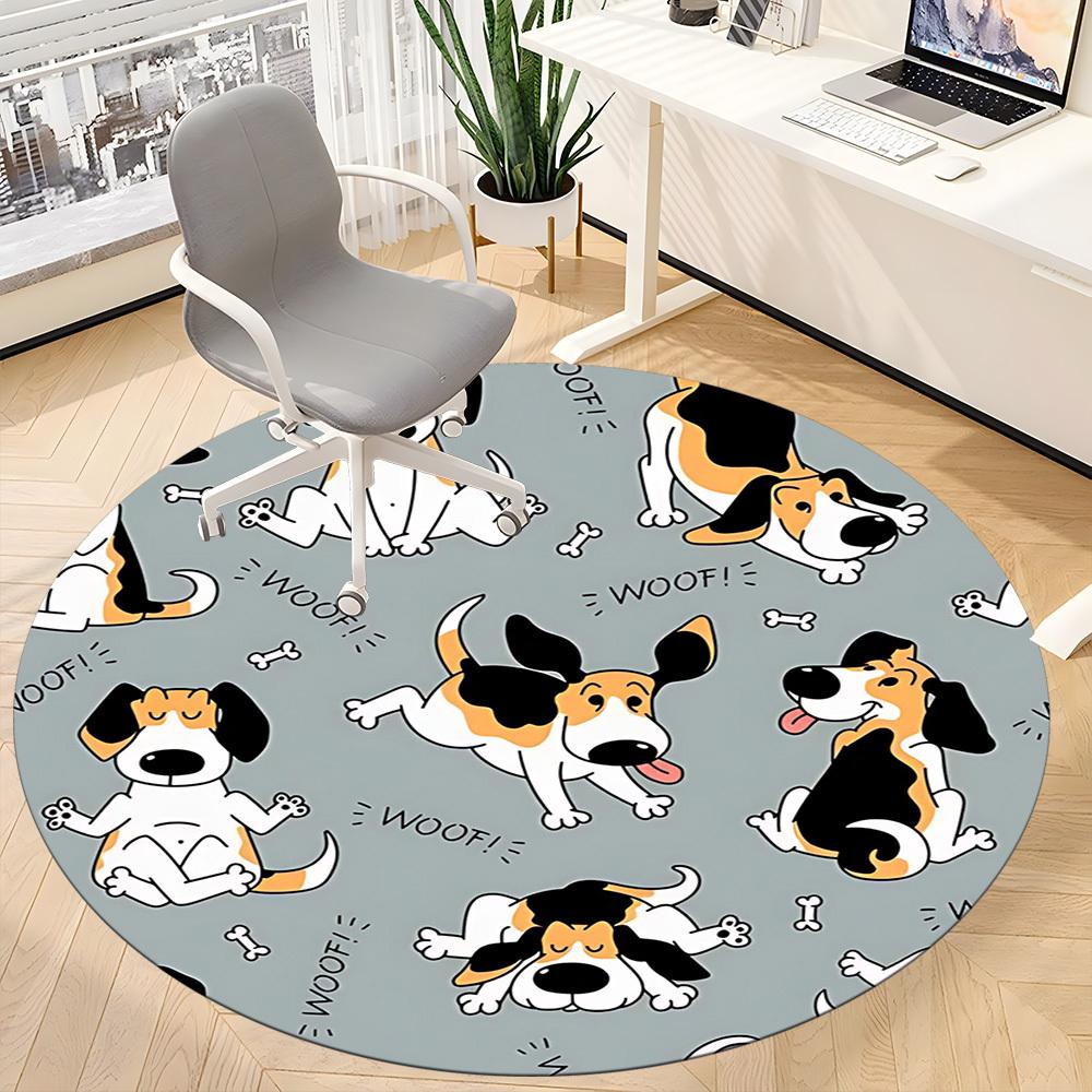 1PC Dogs Woof Office Round Area Rug, Mat Suitable For Office, Under Office Chairs Bedroom Living Room Home Decor, Room Deco