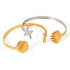 Stainless Steel Starfish Shell Open Bangle for Women, High-end Ocean Style Titanium Steel Bracelet