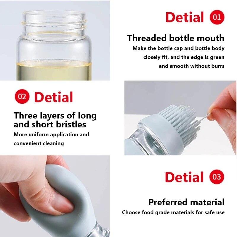 Küchenölflasche, Silikonbürste, BBQ-Grill-Tropfer, Olivenöl-Spenderflasche zum Kochen, Backen, Grillen, Küchenzubehör