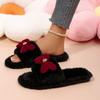 Fashion Sweet Bowknot Furry Indoor Pink Slippers Women 2025 Winter Soft Thick Bottom Non Slip Home Slides Warm Short Plush House Shoes