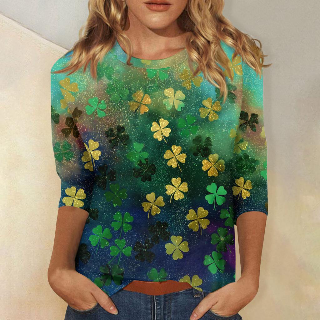 Damenoberteile Dreiviertelarmshirt Rundhalsausschnitt Lockeres Freizeitshirt Druck T-Shirt