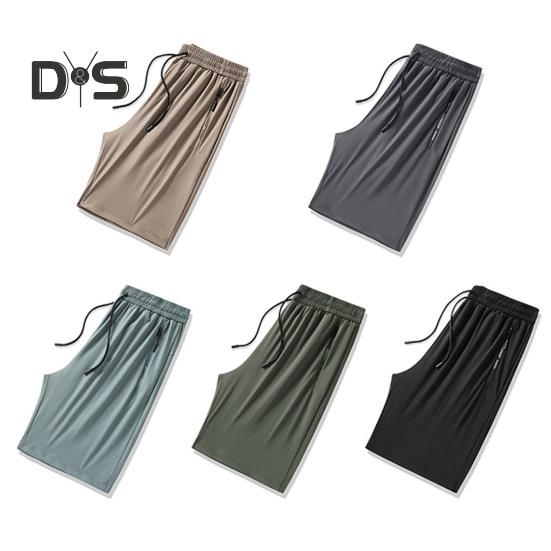 Pantaloni scurți pentru bărbați, talie elastică, talie medie, respirabili, cu buzunare, uscare rapidă, pantaloni scurți subțiri din mătase glacială, pentru timpul liber