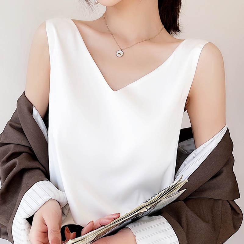 

IHUASU Женский жилет-комбинезон с двойными бретелями, весна-лето, внутри костюма, атласная мода с подкладкой, маленький жилет S белый