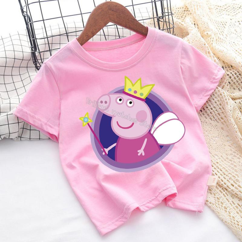 Peppa Pigs T-shirt for Children Cartoon Anime Tee Top Pink Blue Round Collar Clothes Boys Girls Short Sleeve Kids Clothing Gift