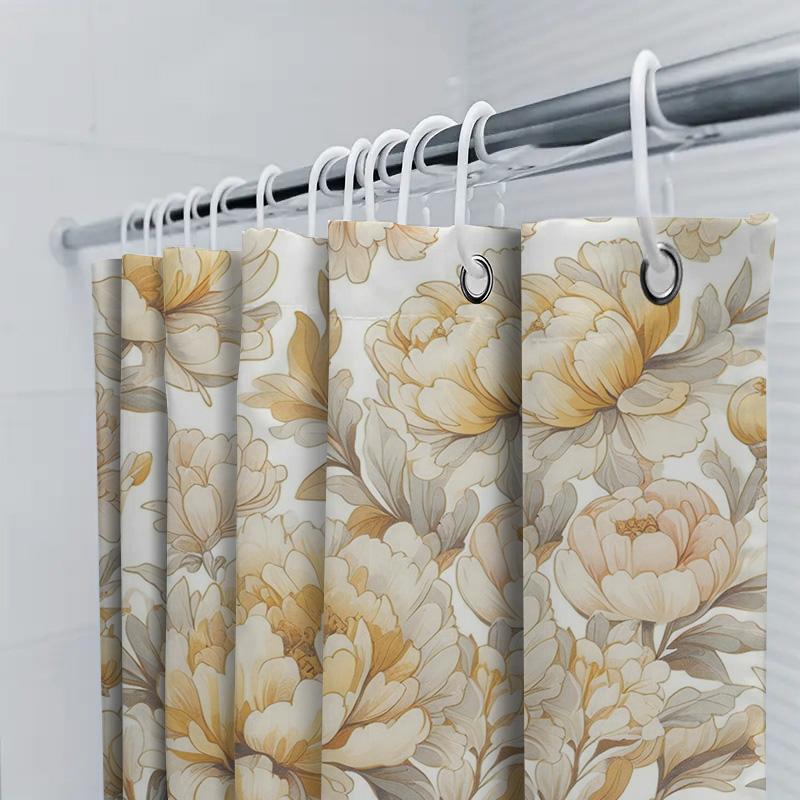 Luxuriöser Vintage-Duschvorhang mit Blumendruck, wasserdicht, Badezimmerdekor, Weiß, Gelb, Gold, Bunt, Künstlerisches Design, Wandbehang, Dec