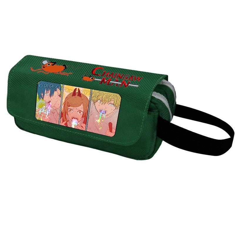 Chainsaw Man Pencil Case Cartoon Anime Stationery Organizer Double Zipper Large Capacity Students