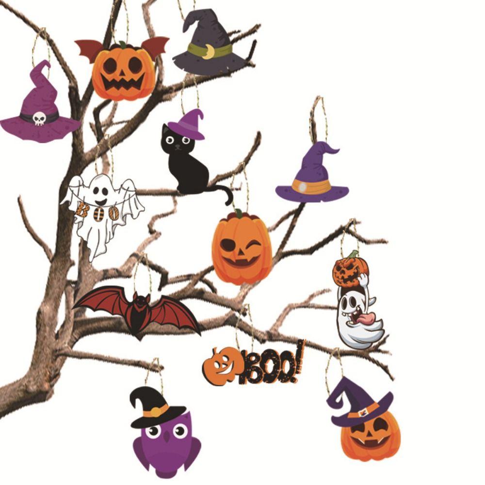 12pcs/set DIY Pumpkin Bat Ghost Pendant Cartoon Halloween Paper Hanging  Cosplay Party