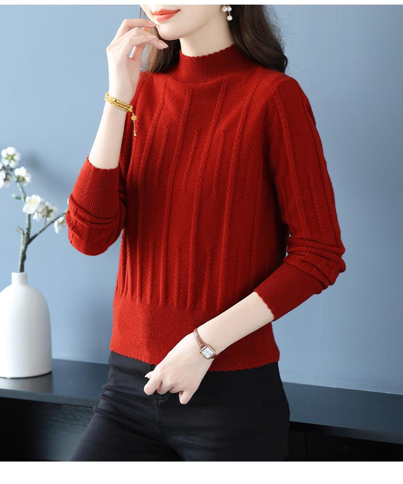 Women's Autumn Winter Wool Sweater: Short Half-High Collar, Knitted, Perfect for Mothers