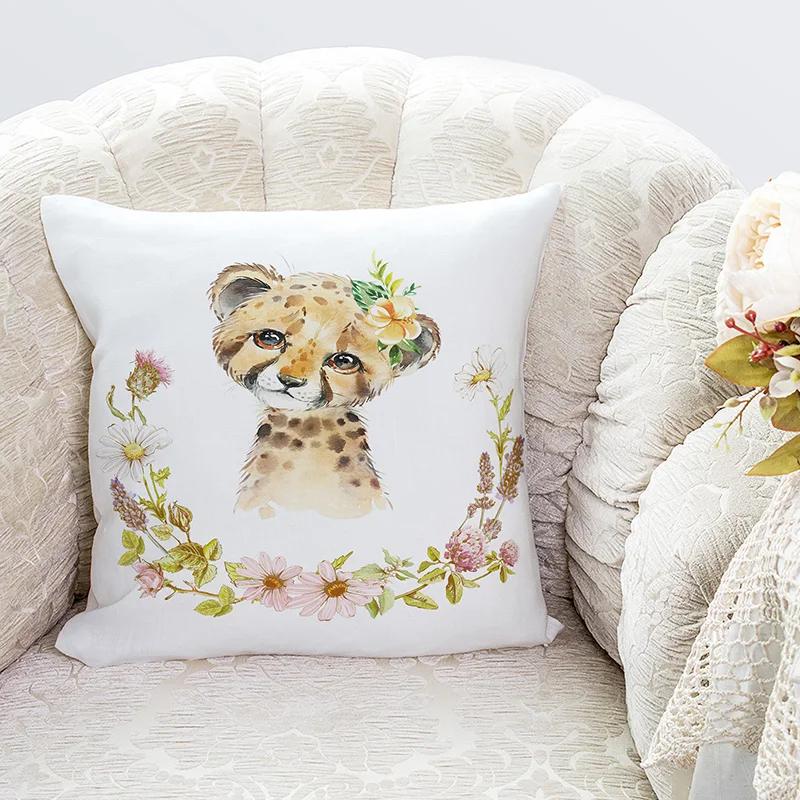 Cute Rabbit Giraffe Animals Children Room Decor Polyester  Cushion Cover Sofa Pillow  Home Decoration Throw Pillowcase
