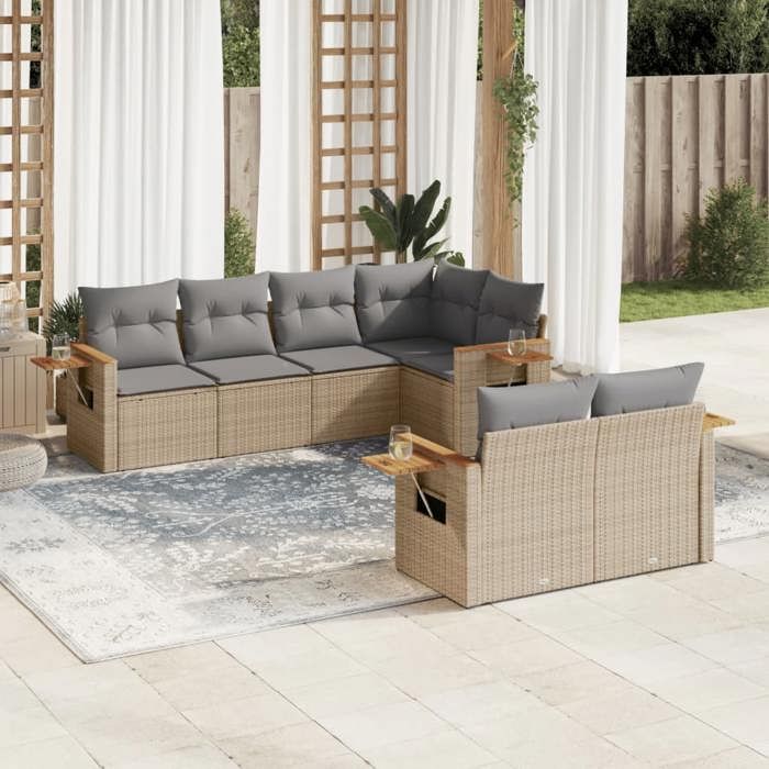 VidaXL Garden Lounge Set with Cushions 7 Pcs, Patio Sofas, Patio Furniture Set, Outdoor Furniture, Beige 3226983