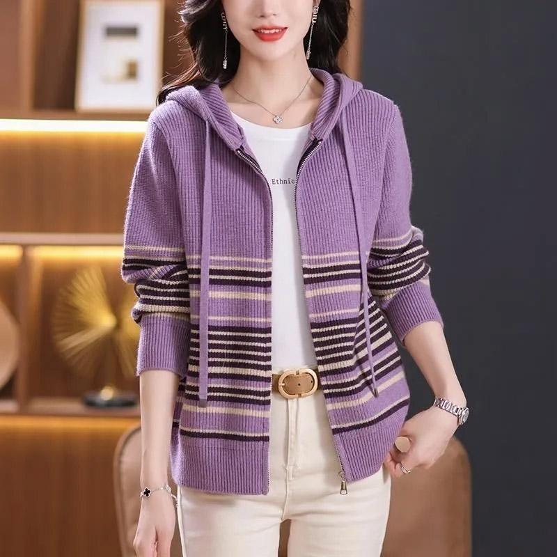 Coat for Women Knitted Sweater Coat Plush Autumn Winter Thickened Fleece Sweatshirt Oversize Casual Zipper Hooded Sweater Coat