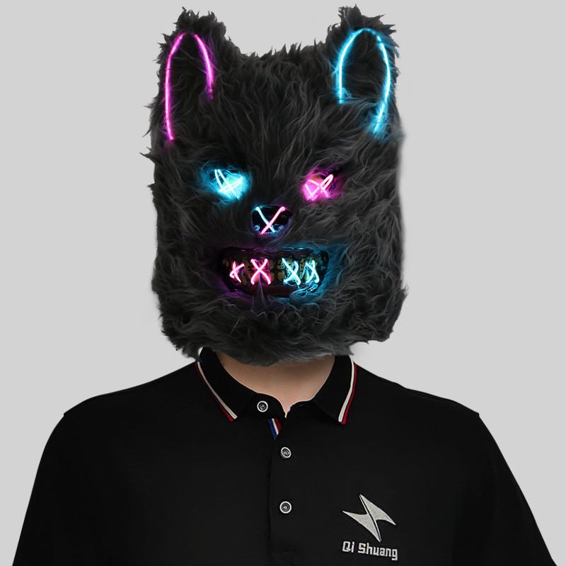 Kolorowa świecąca maska królika na imprezy halloweenowe i występy teatralne. Idealna na zabawy i wydarzenia świąteczne.