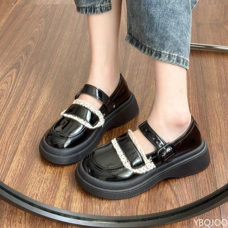 

Модная обувь на толстой подошве для женщин на весну и осень, универсальная, в стиле ретро, простая, удобная, противоскользящая, нишевая обувь 40 чёрный