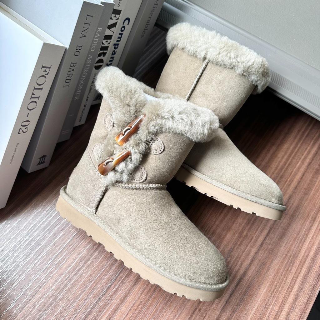 Eckenschnalle Leder warme Schneestiefel Damen 2025 Winter neu matt echte Wolle Wollschuhe Samt Baumwollschuhe Stiefeletten