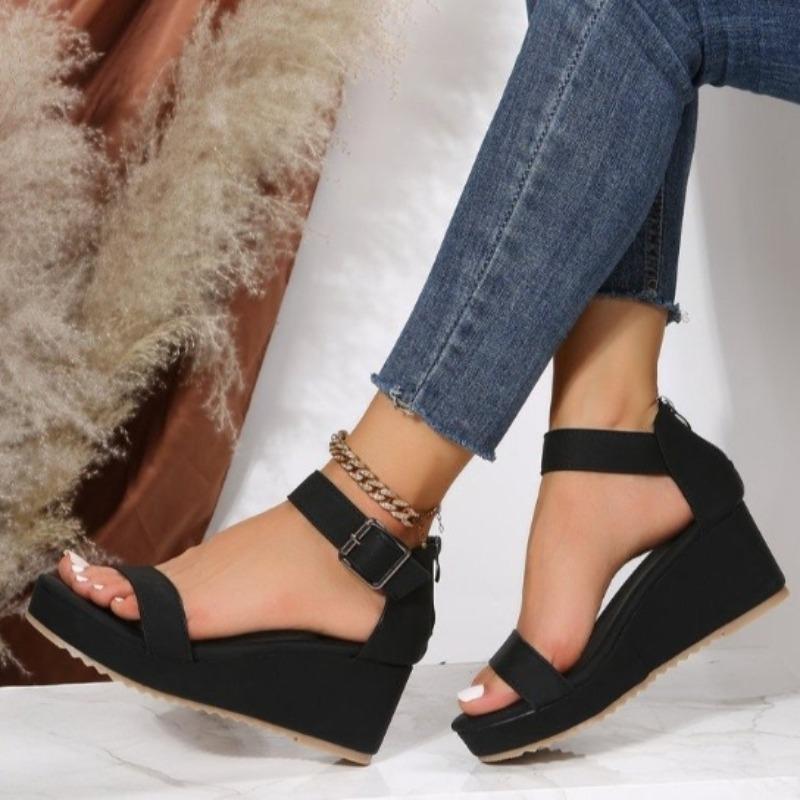 Mode Neue Sommer Damen Sandalen Modische Zehenfreie Keilabsatz Freizeitschuhe Damen Übergröße Keilabsatz High Heel Sandalen Peep Toe Damen 36-43