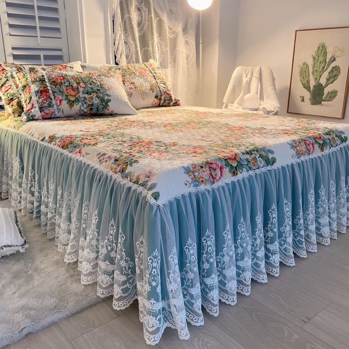 Luxury American Floral Bedding 100% Cotton Quilted Lace Ruffles Bed Skirt Mattress Cover Bedspread Pillowcases Nordic Size 1/3Pc