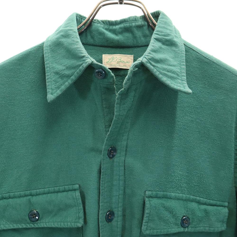 L.L.BEAN 70s Vintage Cursive Tag Chamois Long Sleeve Work Shirt 16 Green Women Used
