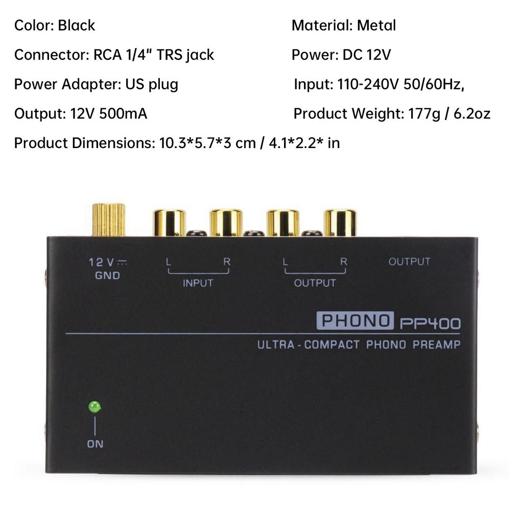 PP400 Ultra-Compact Phono Preamp Preamplifier With RCA 1/4Inch Support TRS Interfaces Preamplificador Phono Preamp