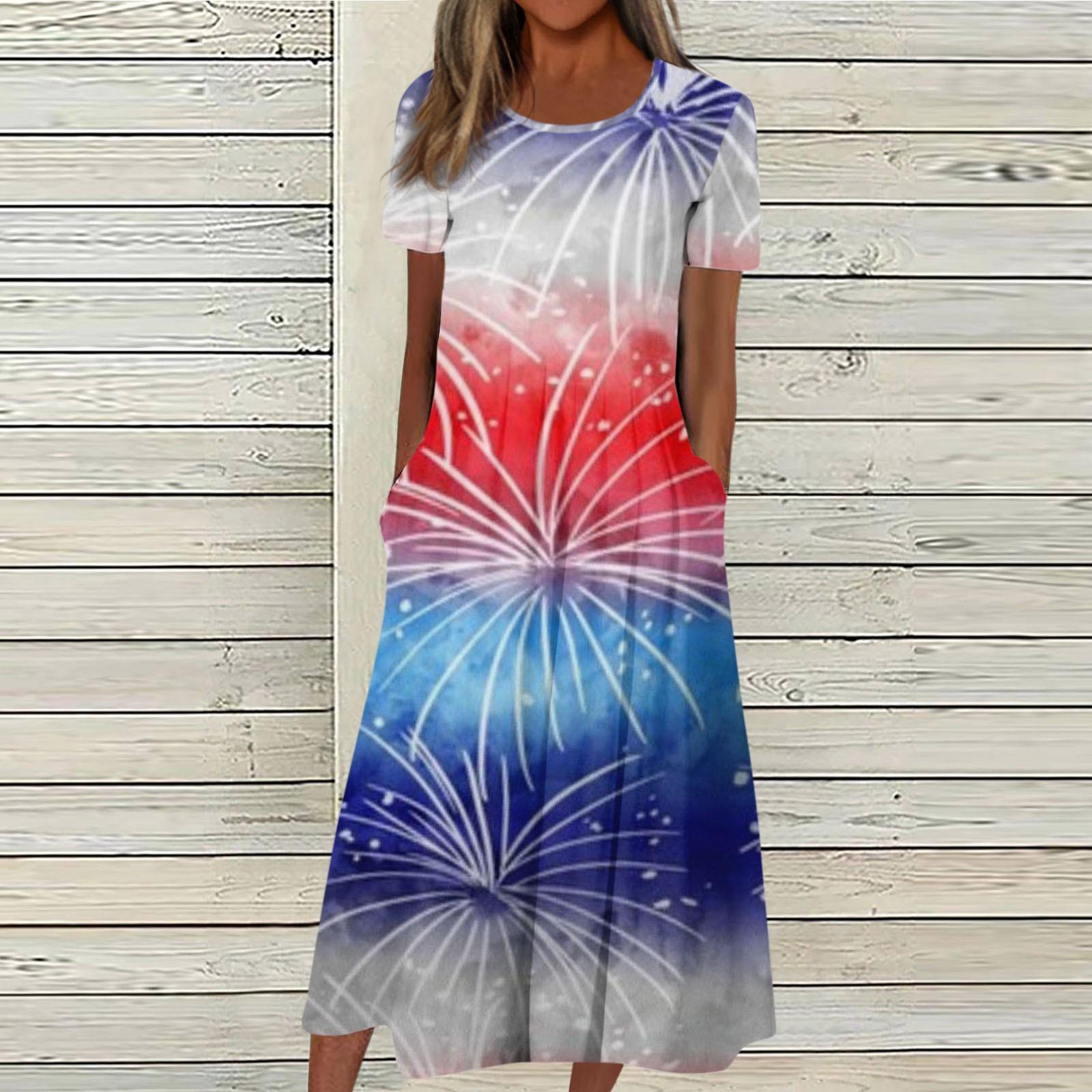 

Женское летнее повседневное модное платье с коротким рукавом и карманом на День независимости с коротким рукавом XXXL красный